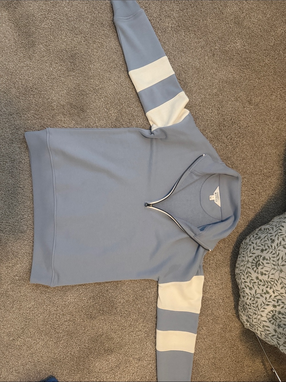 Market & Spruce Light Blue Half-Zip Pullover with Cream Stripes